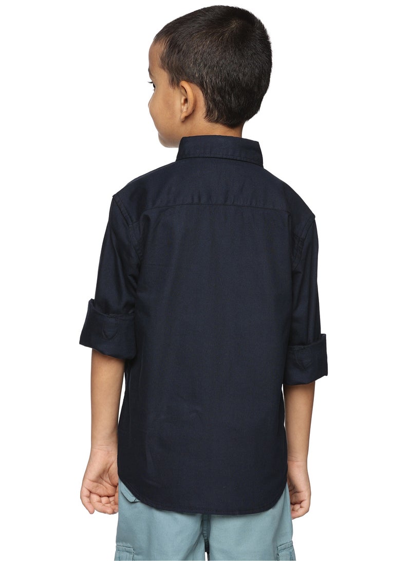 U.S. ELK Boys' Long Sleeve Oxford Dress Shirt | Kids Classic Formal Button Down Shirt | Collared Neck Cotton Shirt - Navy Blue  - Image 3