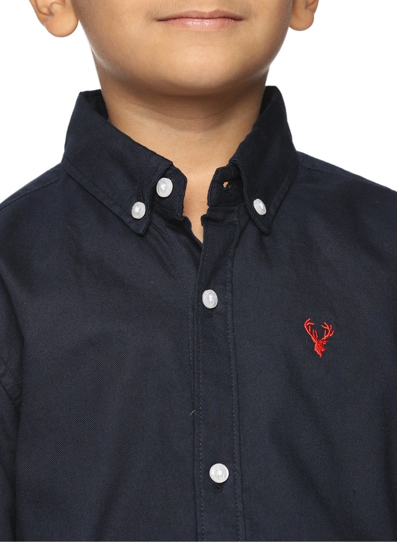 U.S. ELK Boys' Long Sleeve Oxford Dress Shirt | Kids Classic Formal Button Down Shirt | Collared Neck Cotton Shirt - Navy Blue  - Image 5