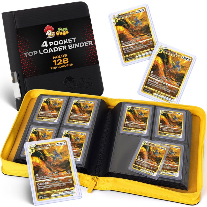 FunGuys Toploader Binder 4 Pocket Trading Card Binder for 128 Top Loaders Pokemon Card Binder MTG Yugioh Sports Cards TCG Storage Album Zipper Card Collector Folder - Image 2