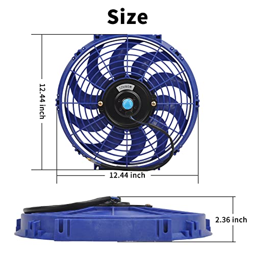 FGJQEFG 12 Inch Universal Slim Fan Push Pull Electric Radiator 12V 80W High Performance Cooling Fan Mount Kit Blue 2 Pcs - Image 2