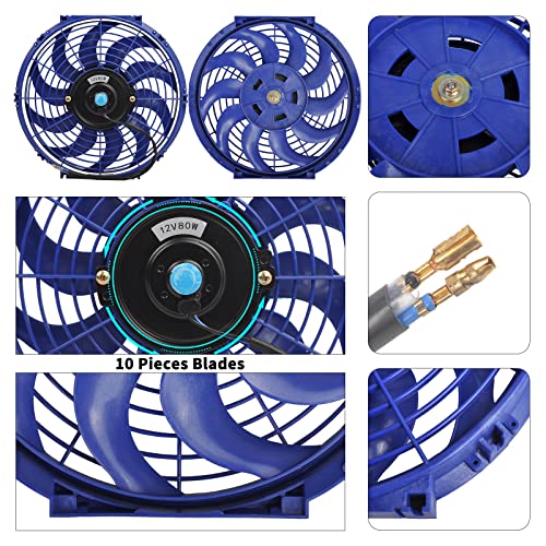 FGJQEFG 12 Inch Universal Slim Fan Push Pull Electric Radiator 12V 80W High Performance Cooling Fan Mount Kit Blue 2 Pcs - Image 3