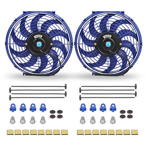 FGJQEFG 12 Inch Universal Slim Fan Push Pull Electric Radiator 12V 80W High Performance Cooling Fan Mount Kit Blue 2 Pcs - Image 1