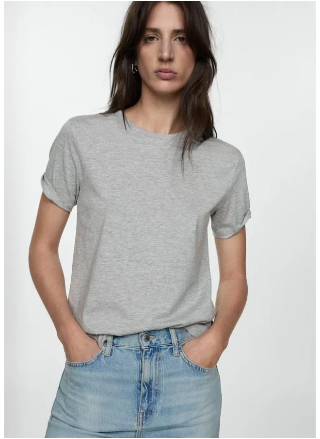 MANGO Short-Sleeved Crew Neck Cotton T-Shirt