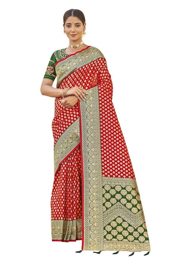 MANOHARI Adorable Woven Pattern Banarasi Silk Saree For Women With Blouse Piece_Mn1742-1, Red - Image 1