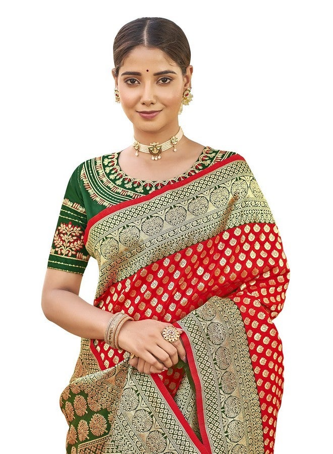 MANOHARI Adorable Woven Pattern Banarasi Silk Saree For Women With Blouse Piece_Mn1742-1, Red - Image 4
