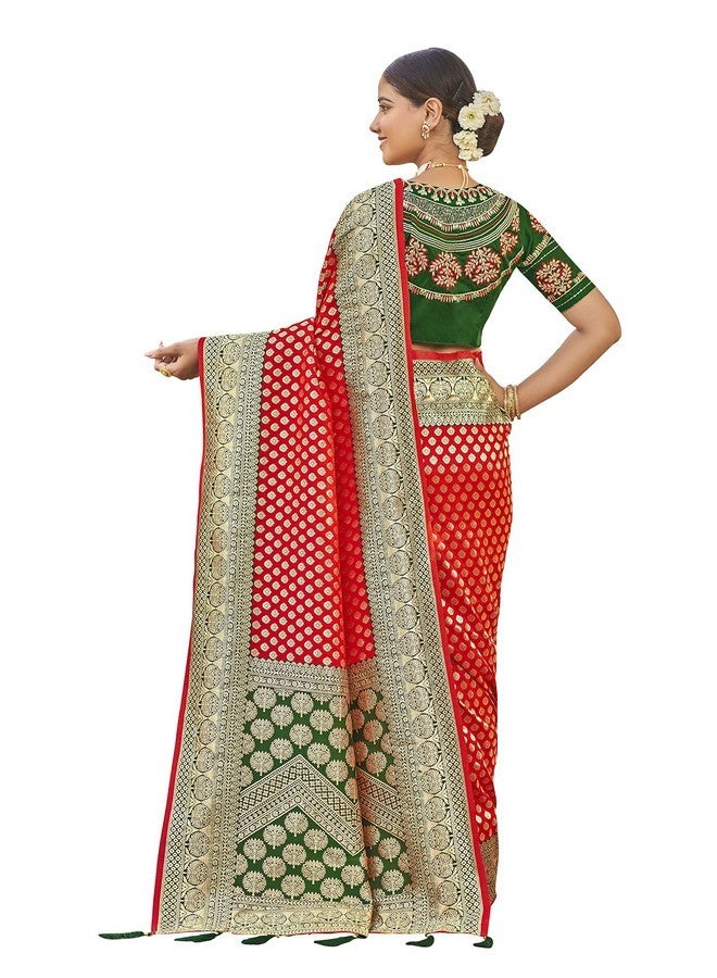 MANOHARI Adorable Woven Pattern Banarasi Silk Saree For Women With Blouse Piece_Mn1742-1, Red - Image 3