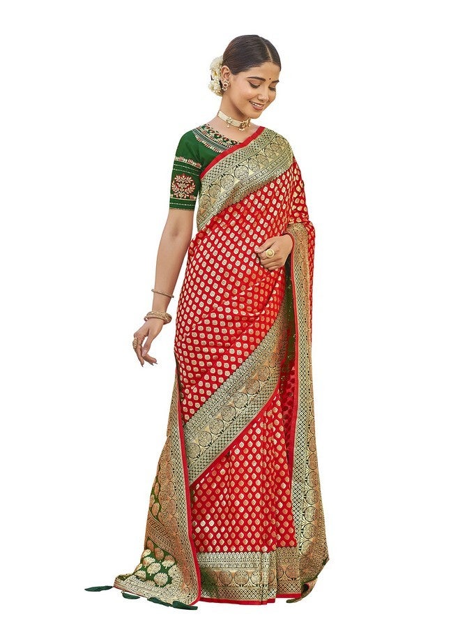 MANOHARI Adorable Woven Pattern Banarasi Silk Saree For Women With Blouse Piece_Mn1742-1, Red - Image 5