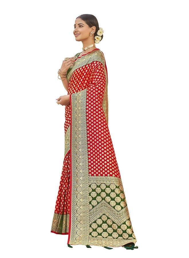 MANOHARI Adorable Woven Pattern Banarasi Silk Saree For Women With Blouse Piece_Mn1742-1, Red - Image 2