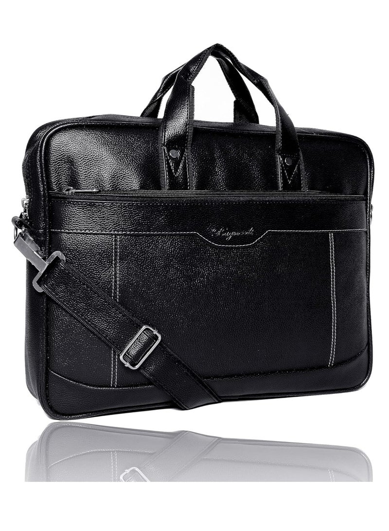 بجنيد أفضل حقيبة كمبيوتر محمول من الجلد الصناعي للرجال/النساء (أسود) C9H6 - Image 4