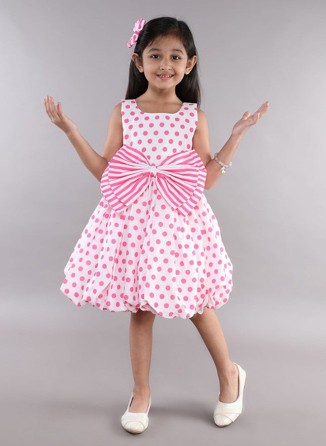 PinkChick Pink Polka Dot Striped Balloon Dress for Girls - Image 1