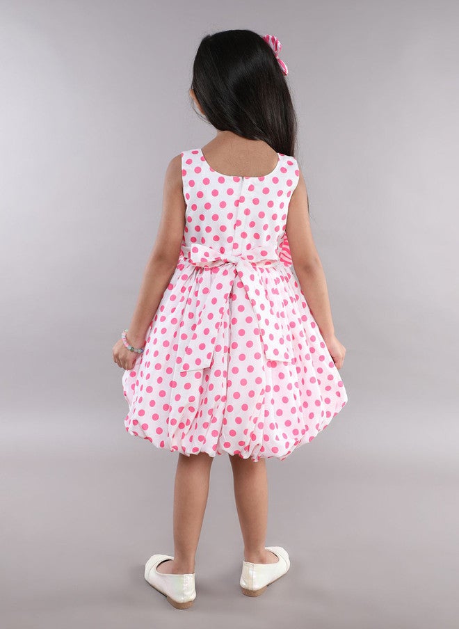 PinkChick Pink Polka Dot Striped Balloon Dress for Girls - Image 5