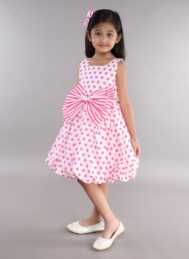 PinkChick Pink Polka Dot Striped Balloon Dress for Girls - Image 4