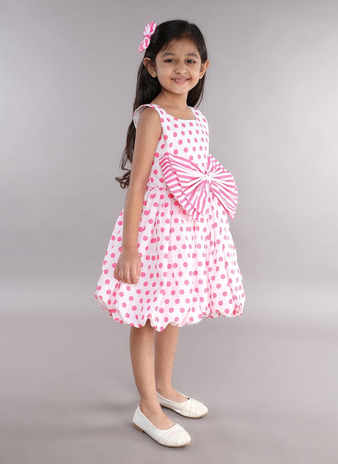 PinkChick Pink Polka Dot Striped Balloon Dress for Girls - Image 3