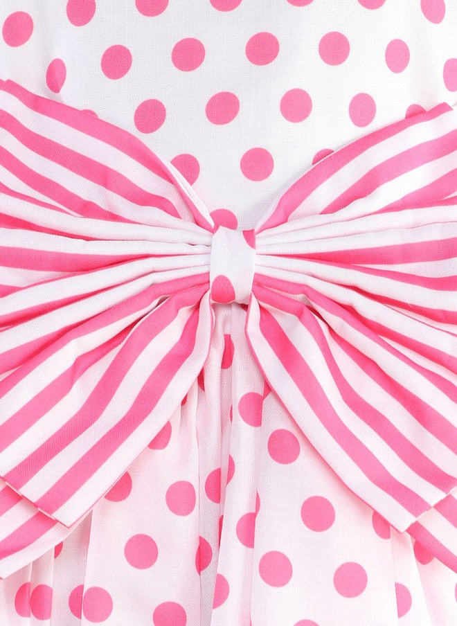 PinkChick Pink Polka Dot Striped Balloon Dress for Girls - Image 2