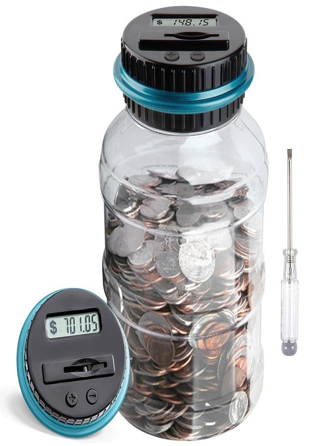 Vcertcpl Large Piggy Bank for Boys Adults, Vcertcpl Digital Coin Counting Bank with LCD Counter, 1.8L Capacity Coin Bank Money Jar for Adults, Designed for All US Coins (Blue) - Image 1
