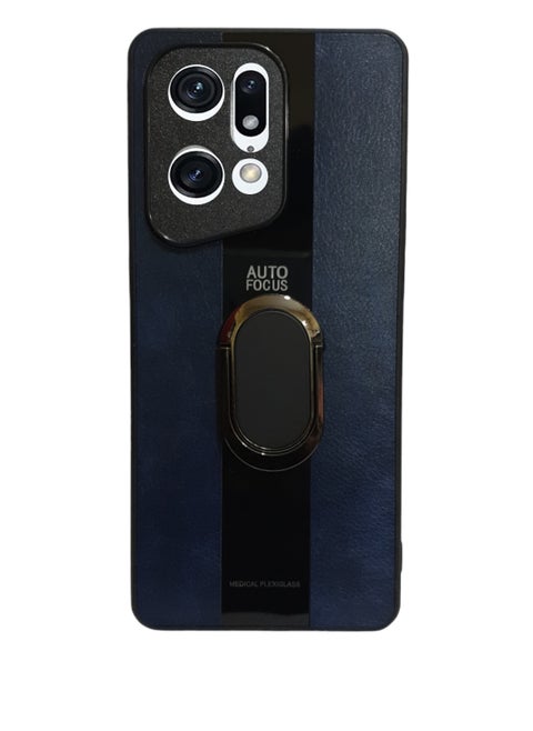 ELMO3EZZ Hard Tough Leather Magnetic Back Shockproof Drop Protection Kickstand Cover with Stand and Ring for Oppo Find X5 Pro (Blue)