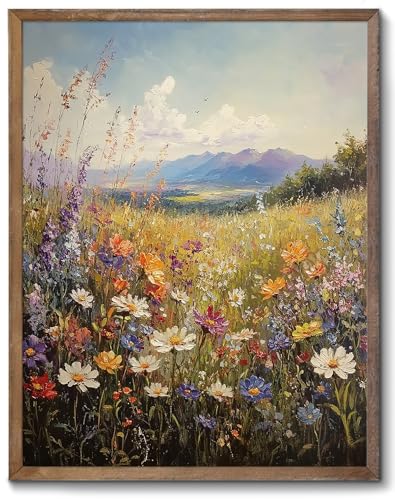 XOCUUI Vintage Wildflowers Wall Art, Farmhouse Field Landscape Oil Paintings Paintings Art Decoration Nature Scenery Colorful Floral Canvas Prints Suitable For Living Room Bedroom 8x10 In Unframed - Image 1