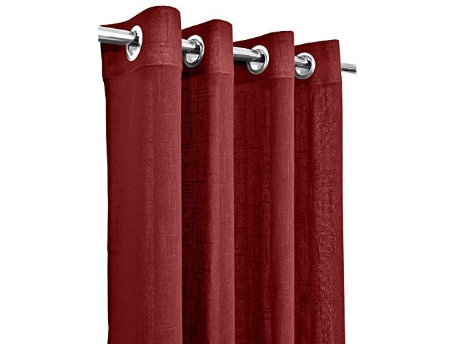 THUNDERSHOPPE Cotton Linen Solid Curtain with Eyelet Rings,Door Curtains, (8ft Maroon) Set of 2 - Image 4