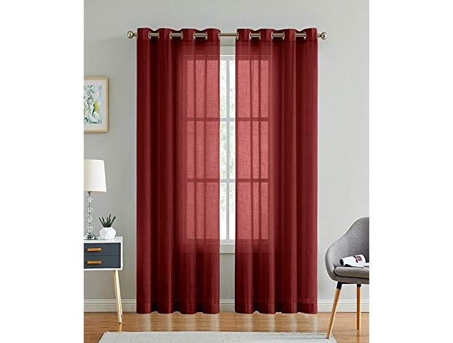 THUNDERSHOPPE Cotton Linen Solid Curtain with Eyelet Rings,Door Curtains, (8ft Maroon) Set of 2 - Image 1
