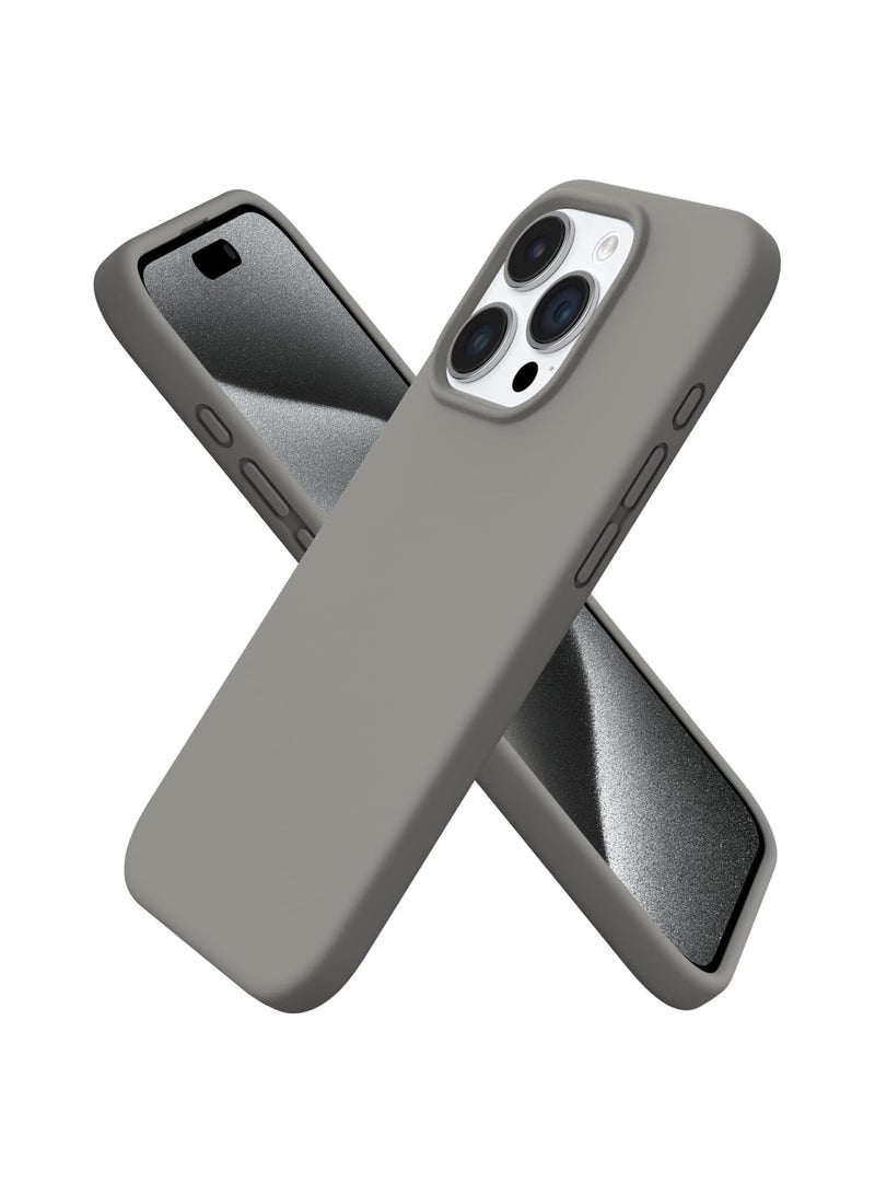 ELTRAZONE ELTERAZONE Compatible with iPhone 15 Pro Max Case Slim Liquid Silicone 3 Layers Full Covered Soft Gel Rubber Cover Protective Phone Case with Anti-Scratch Microfiber Lining (Grey) - Image 5