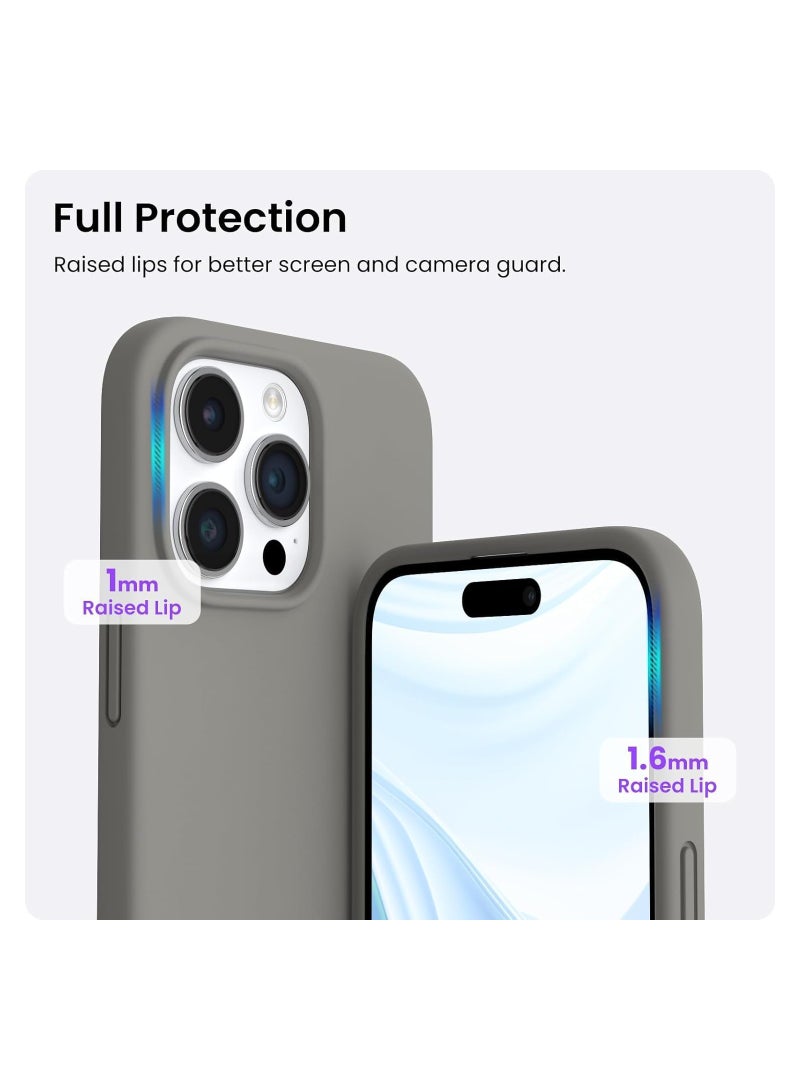 ELTRAZONE ELTERAZONE Compatible with iPhone 15 Pro Max Case Slim Liquid Silicone 3 Layers Full Covered Soft Gel Rubber Cover Protective Phone Case with Anti-Scratch Microfiber Lining (Grey) - Image 3