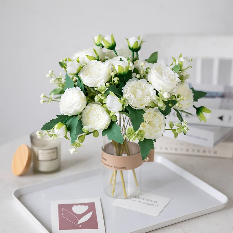 Floweroyal 12 Bunches Peony Artificial Flowers White Flowers Silk Peonies Bouquets for Wedding Party Table Centerpieces Floral Arrangement Home Kitchen Decor - Image 3
