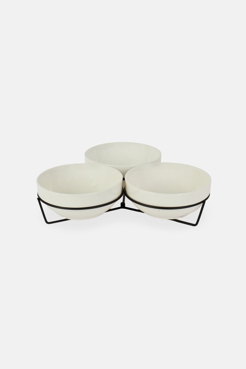 Shallow 3Pcs Round Porcelain Bowl Set, White - Image 1