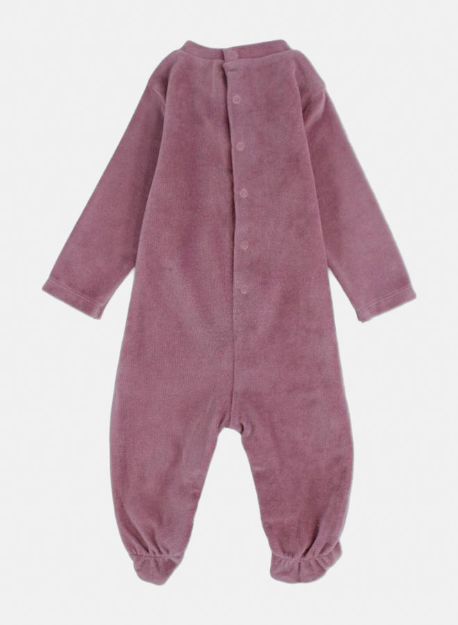 Pompelo Baby Girls Velvet Baby Footie – Dusty Pink with Bow Design - Image 2