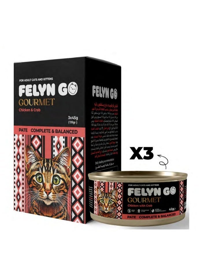 Felyn GO Chicken with Crab Pâté for Adult Cats & Kittens – 3 Pack Wet Cat Food – Premium Complete & Balanced Pâté (45g × 3) - Image 2