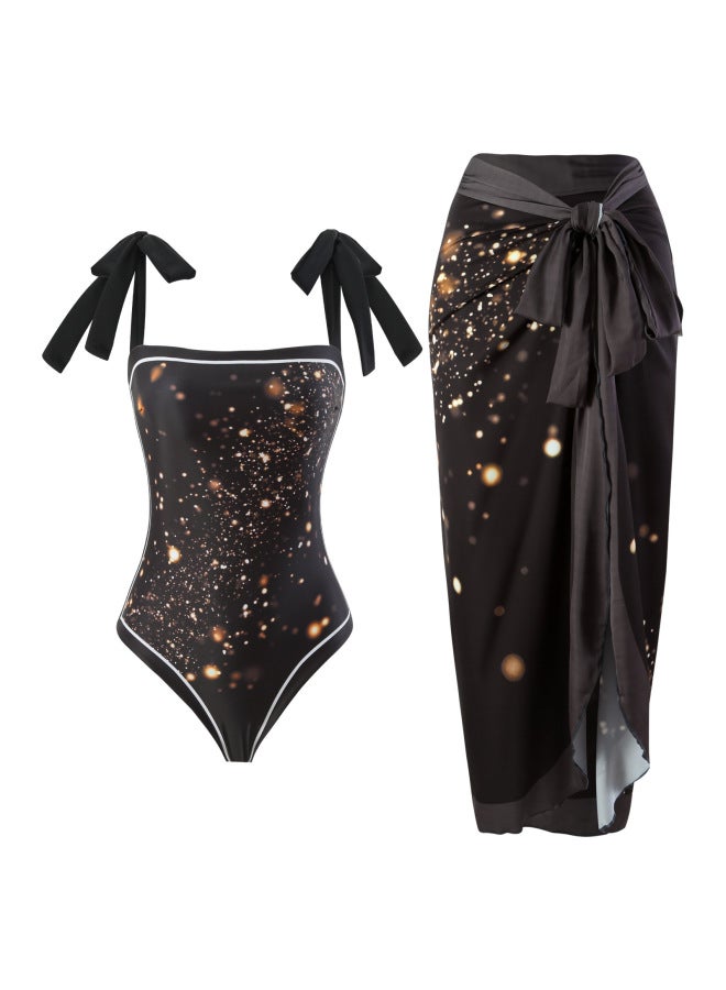 Loquat 2023 European And American French Retro Printed Swimsuit Women's Hot Spring Holiday Beach Dress Two-piece Swimsuit-Color:conjoined Bikini- - Image 2