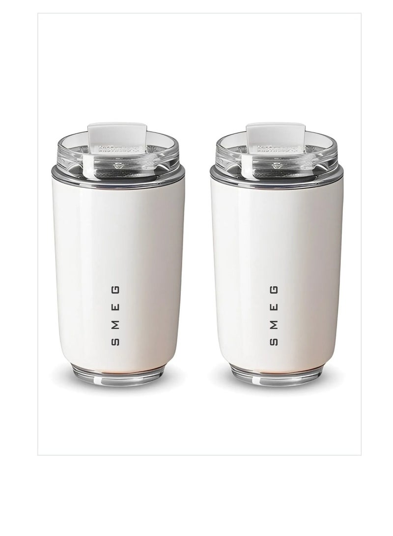 smeg Travel Mug, Insulated Coffee Tumbler, Leak Proof Stainless Steel Thermal Reusable Coffee Cup, Lightweight And Portable Drink Container For Home Office Traveling, (Pack Of 2pcs, 350ML White) - Image 1