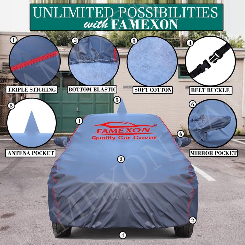 FAMEXON Triple Stiched 100% Waterproof Full Body Car Cover for Honda City with Mirror and Antena Pocket and Soft Cotton Lining(Full Buttom Elastic) - Image 3