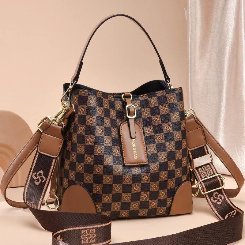 New Exquisite Women'S Bag Bagpu Plaid Bucket Bag Large Capacity Shoulder Bag Crossbody Bag Ladiesbags - Image 1