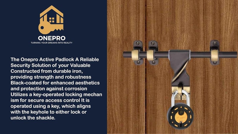 ONEPRO Azco Round Locks 65mm 6 Same Keys with 3 Padlocks | 8 Levers Double Locking | Lock and Key for Home Door Shop Gate Office Locker, Black Gold Finish (Pack of 3) - Image 2