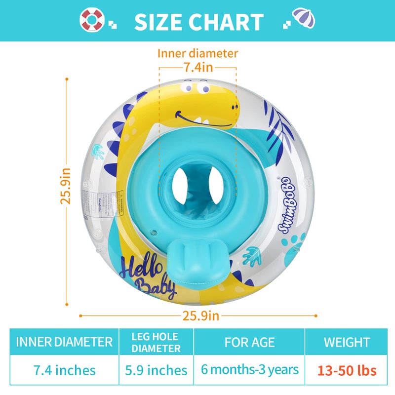 Swimbobo Inflatable Baby Swim Pool Float with Safe Seat and Removable Canopy for Age 6-36 Months Toddler (Yellow Dinosaur) - Image 4