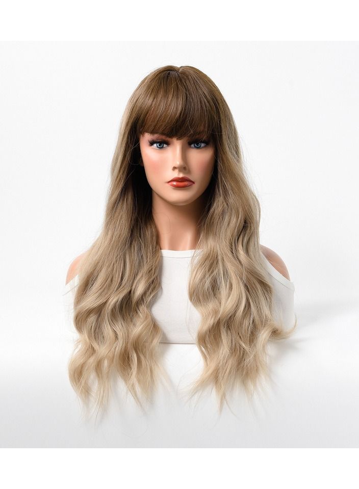 إستيل شعر مستعار نسائي طويل مجعد شعر مموج كبير متوسط ​​طويل غطاء رأس كامل ذهبي - Image 1