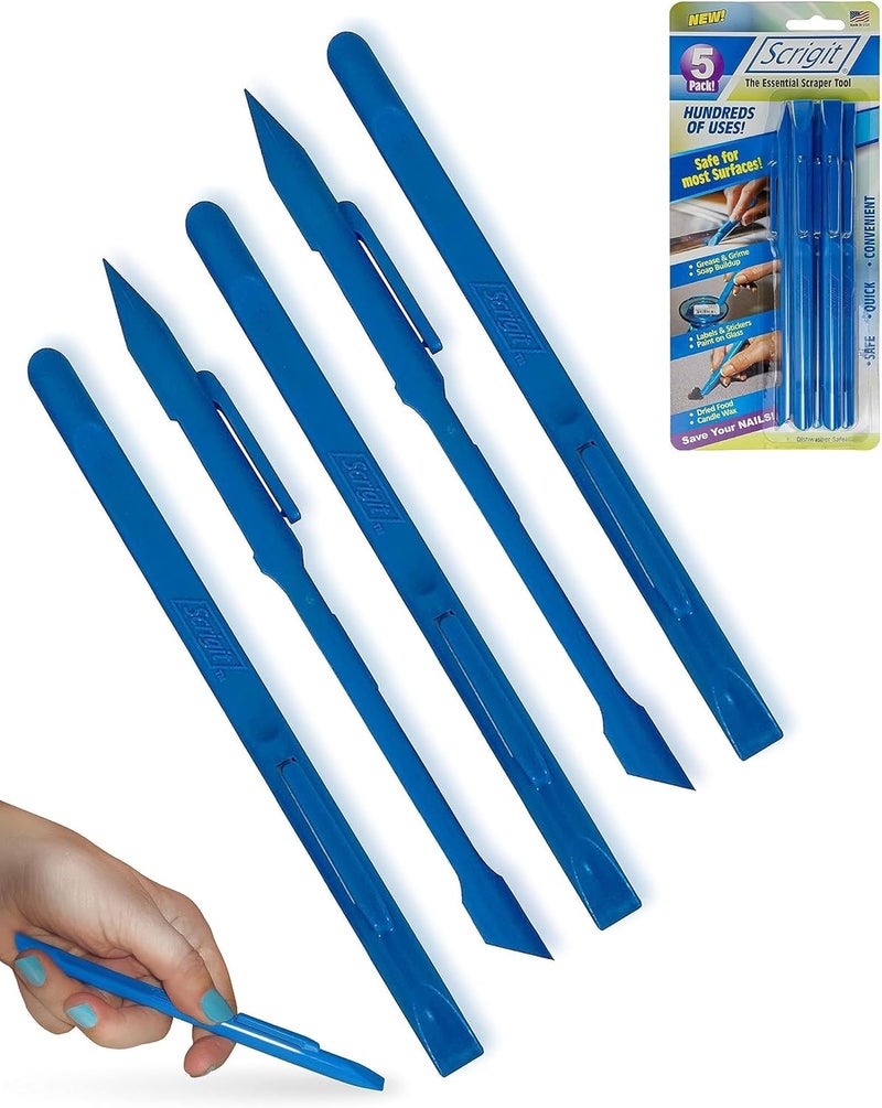 Scrigit Scraper No-Scratch Plastic Scraper Tool, 5 Pack - The Handy Multi-Use Scraping Tool for Removing Food, Labels, Stickers, Paint, Grease - Easy to Hold, Reaches Tight Spaces and Crevices - Image 1