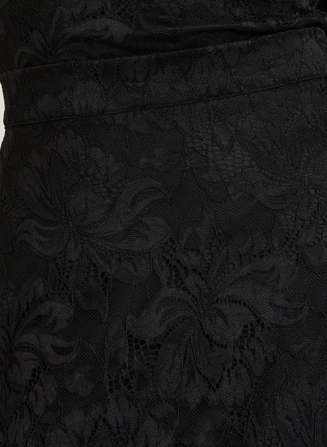 Styli Black Lace Overlay A-Line Midi Skirt - Image 3