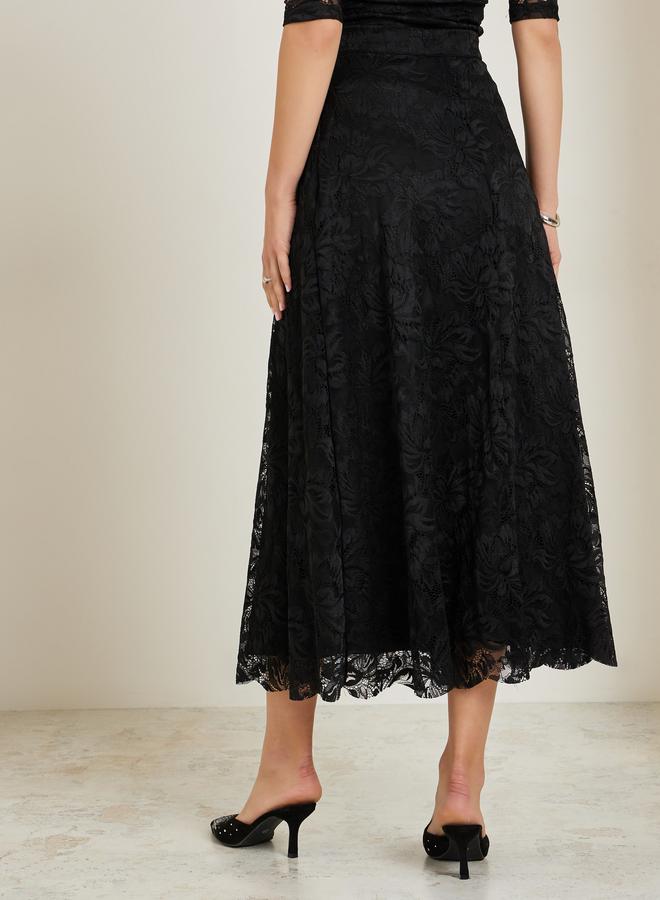 Styli Black Lace Overlay A-Line Midi Skirt - Image 4