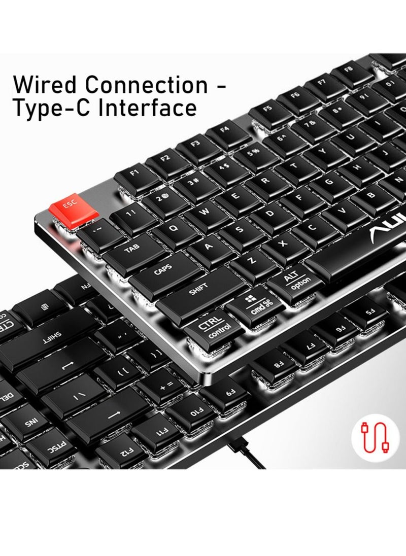 AULA - Black Switch Low Profile Mechanical Keyboard with Ice Blue Backlight Media Control 104-Key Slim Keycaps Tri-Mode Wireless/Bluetooth/ USB Type-C Wired PC Gaming Keyboard for Mac Windows iOS Android - Image 1