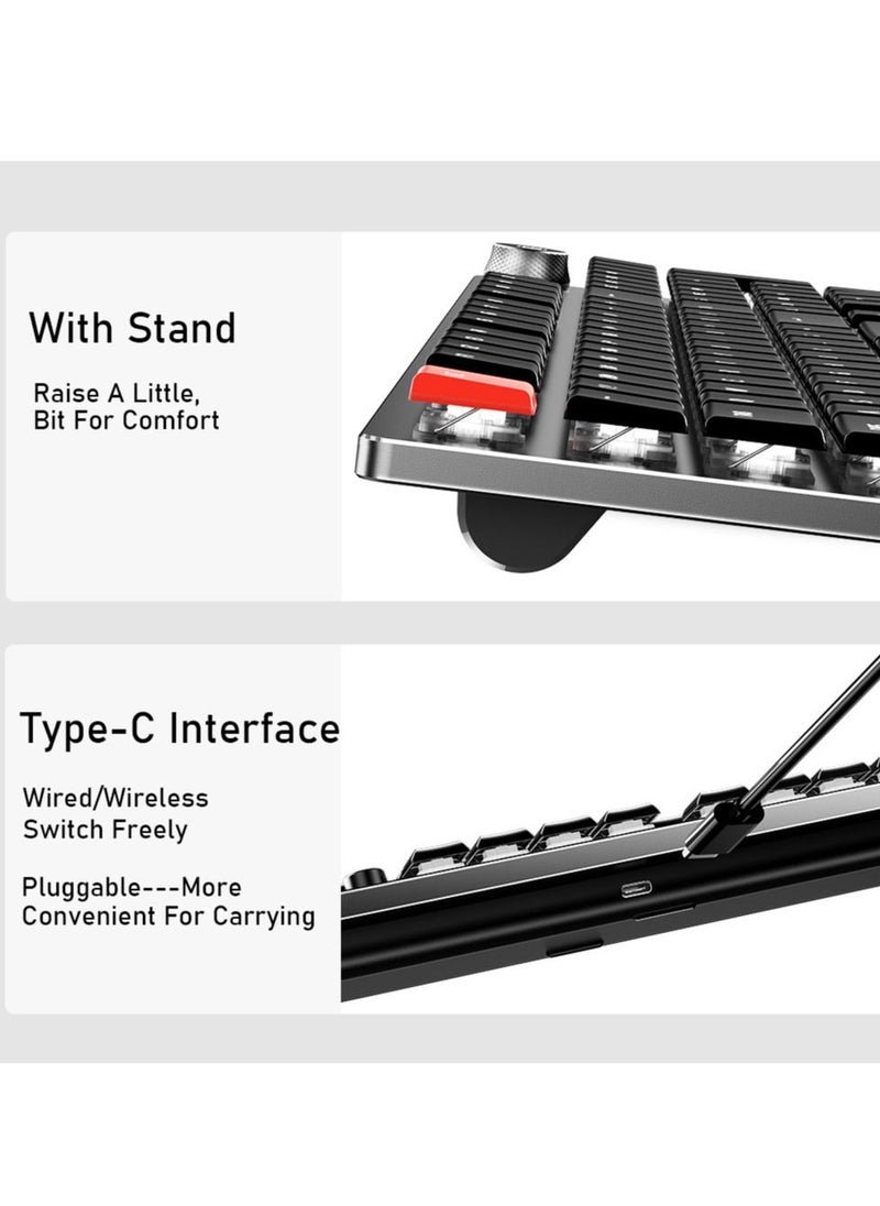 AULA - Black Switch Low Profile Mechanical Keyboard with Ice Blue Backlight Media Control 104-Key Slim Keycaps Tri-Mode Wireless/Bluetooth/ USB Type-C Wired PC Gaming Keyboard for Mac Windows iOS Android - Image 1