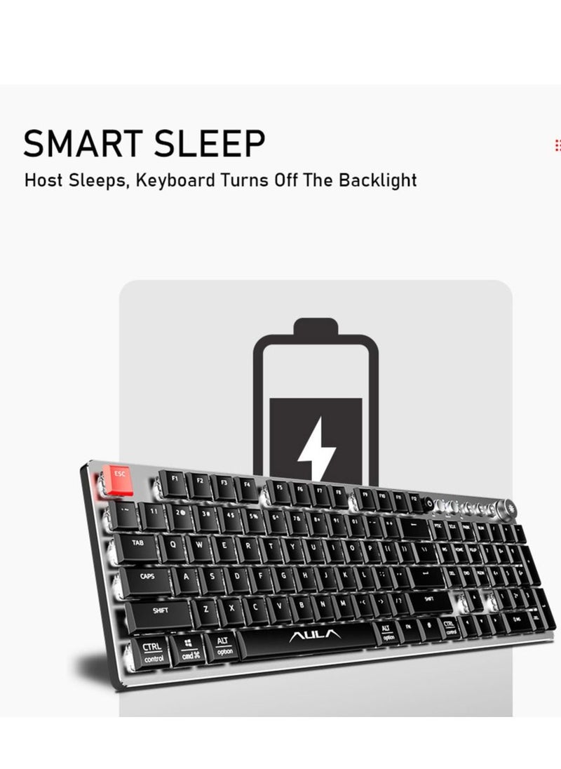 AULA - Black Switch Low Profile Mechanical Keyboard with Ice Blue Backlight Media Control 104-Key Slim Keycaps Tri-Mode Wireless/Bluetooth/ USB Type-C Wired PC Gaming Keyboard for Mac Windows iOS Android - Image 1