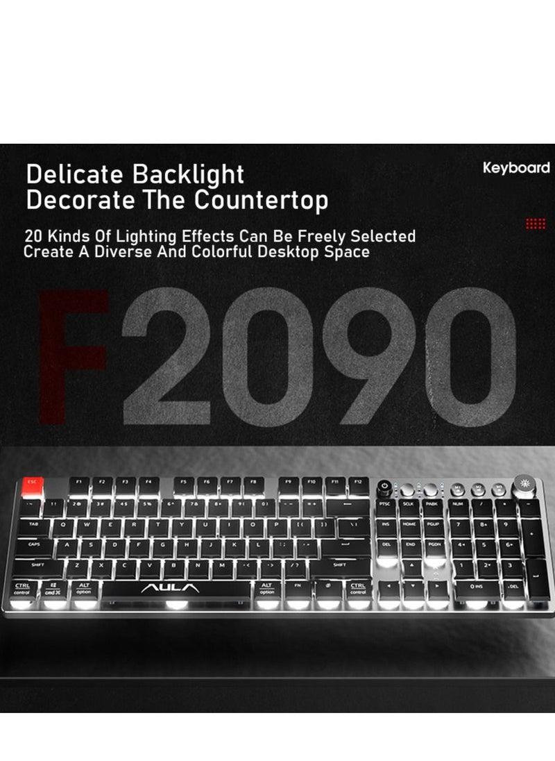 AULA - Black Switch Low Profile Mechanical Keyboard with Ice Blue Backlight Media Control 104-Key Slim Keycaps Tri-Mode Wireless/Bluetooth/ USB Type-C Wired PC Gaming Keyboard for Mac Windows iOS Android - Image 1