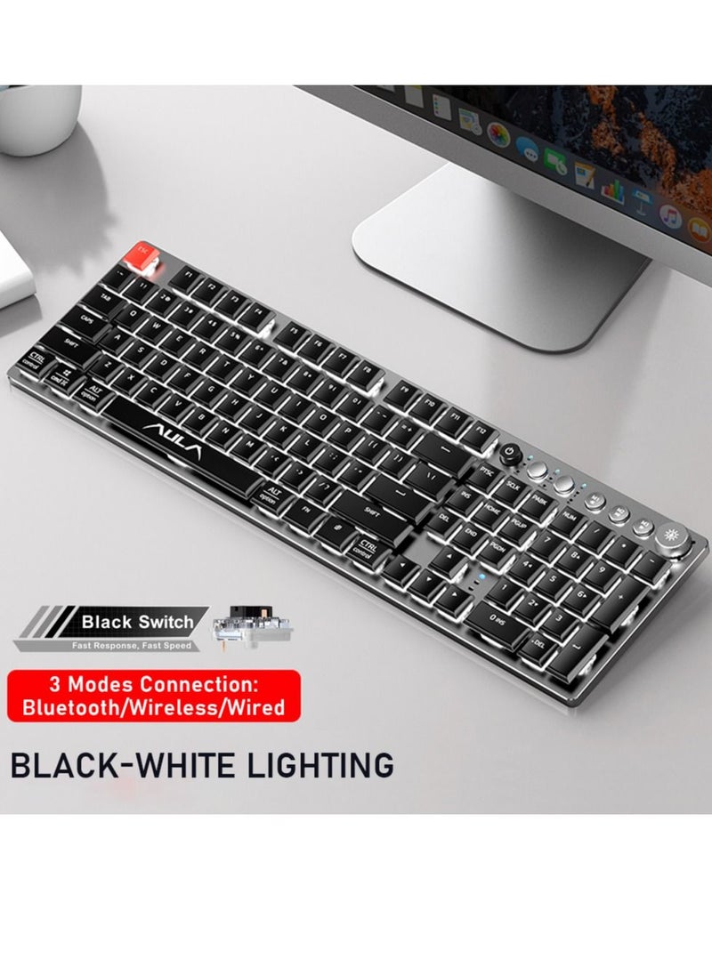 AULA - Black Switch Low Profile Mechanical Keyboard with Ice Blue Backlight Media Control 104-Key Slim Keycaps Tri-Mode Wireless/Bluetooth/ USB Type-C Wired PC Gaming Keyboard for Mac Windows iOS Android - Image 1