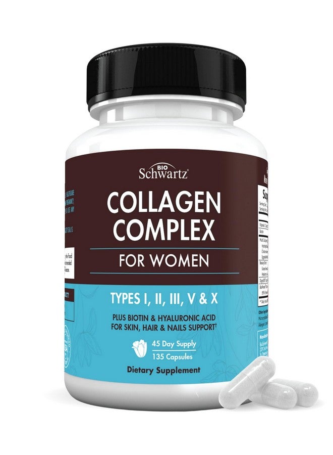 بيو شوارتز كبسولات ببتيد الكولاجين المُحلل للنساء - مكمل غذائي متعدد الكولاجين من الأنواع I وII وIII وV وX مع فيتامين C والبيوتين والكيراتين - لدعم البشرة والشعر والأظافر - 135 كبسولة - Image 1