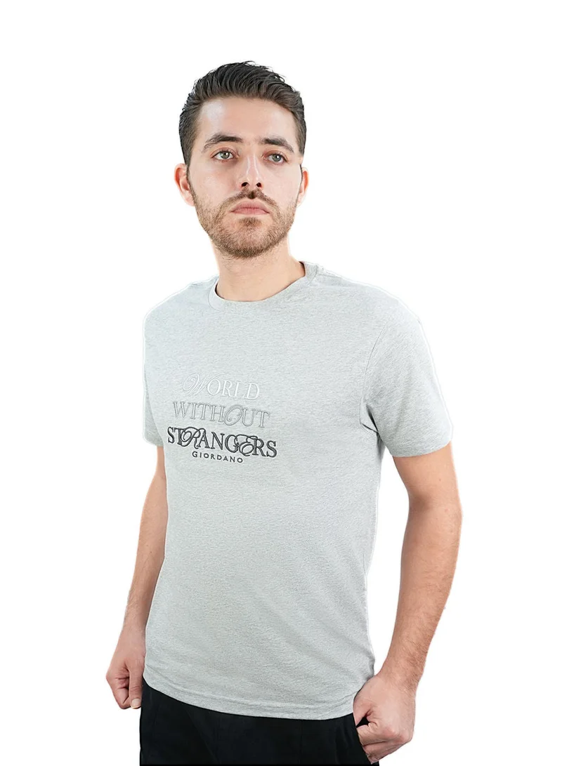 Men's World Without Strangers Print Tee - Slim Fit, Crew Neck, Cotton