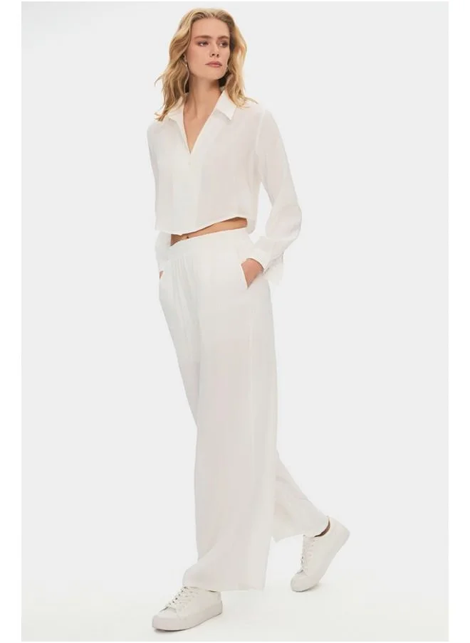 جون June Women Modal Blend Shirt Trouser Set White