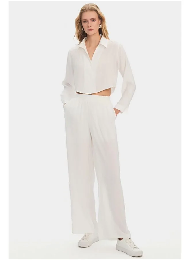 جون June Women Modal Blend Shirt Trouser Set White