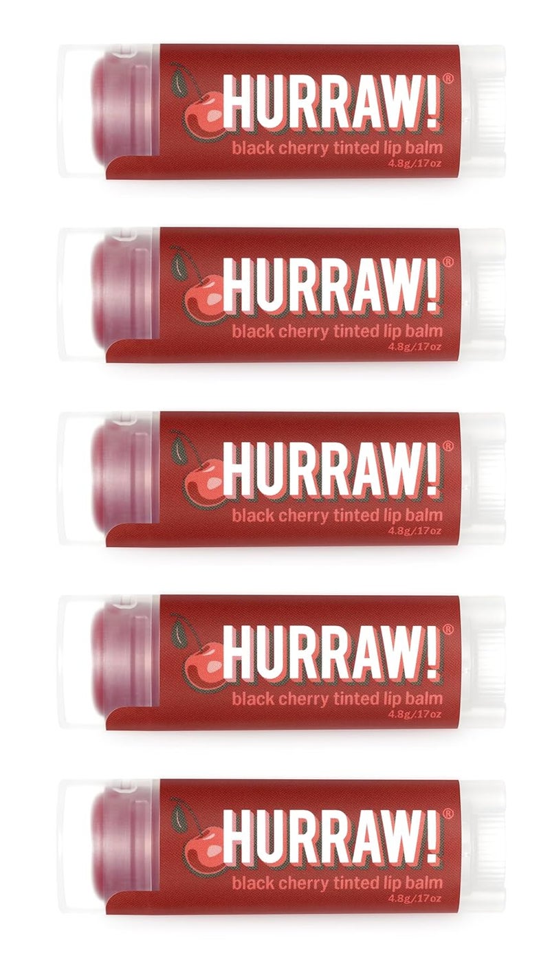 Hurraw Black Cherry Tinted Lip Balm 5 Pack Sheer Red Tint Organic Certified Vegan Cruelty and Gluten Free NonGMO 100 Natural Ingredients Bee Shea Soy and Palm Free Made in USA