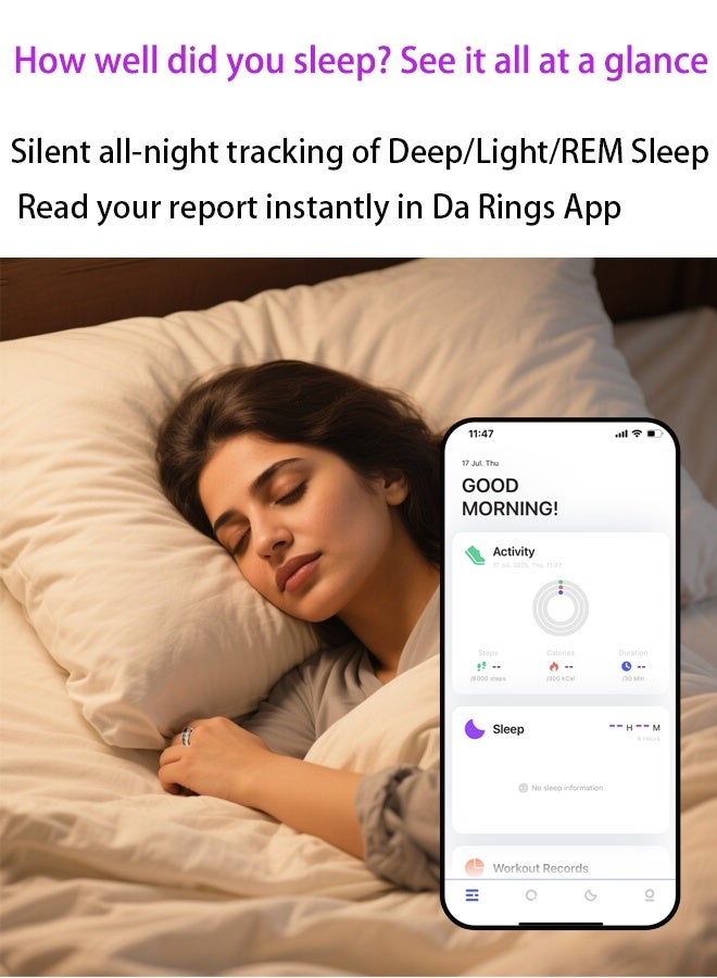 Smart Ring Fitness Tracker - Health Monitor with Blood Pressure, Heart Rate & Sleep Tracking, IP68 Waterproof, 3-Day Battery + Fast Charge, Compatible iPhone Android (Silver)  - Image 3